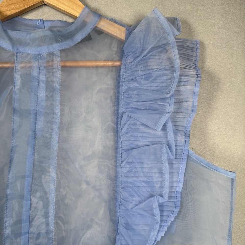 Sheer Ruffle Top Coquette Regency Fairy Romantic Knife Pleats Light Blue Sz XL - Picture 7 of 11